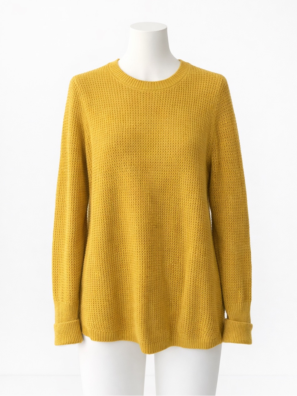Max Studio Cozy Mustard Yellow preppy Crew Neck button back Sweater XL